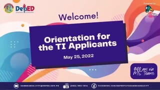 ORIENTATION OF TEACHER APPLICANTS
