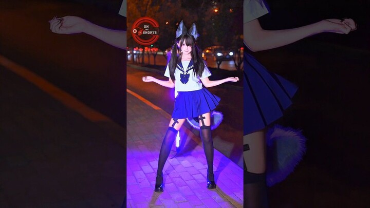 Cat Girl Cute Dance on the Sidewalk  Cat Girl Cosplay #shorts