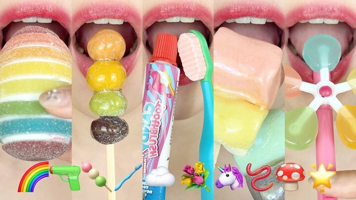 asmr RAINBOW EMOJI FOOD 🪥☁️🦄🪱 무지개 이모지 먹방 eating sounds