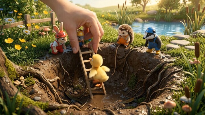 🐥 Giant Hand Saves Baby Duck from Deep Hole! 😱🪜 #Shorts