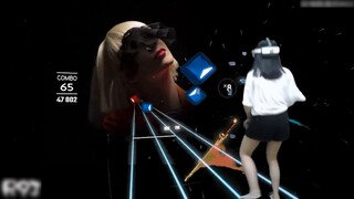 【Beat Saber】A girl who is playing VR games. She looks stupid.