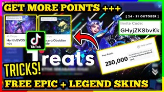 HOW TO GET MORE POINTS + FREE SKINS (EPIC/LEGEND SKIN) IN TIKTOK TREATS EVENT - MLBB