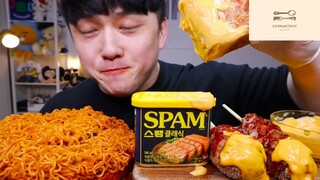 Mukbang mì Hàn Quốc và xúc xích phô mai phần 1 #anngon