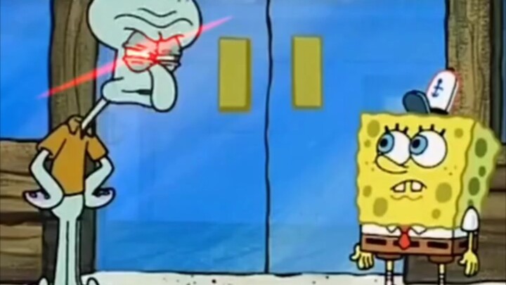 Squidward is simply beating up the workers!