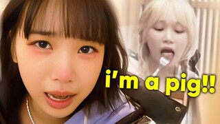 Chaewon struggles from eating too much & calls herself a pig..