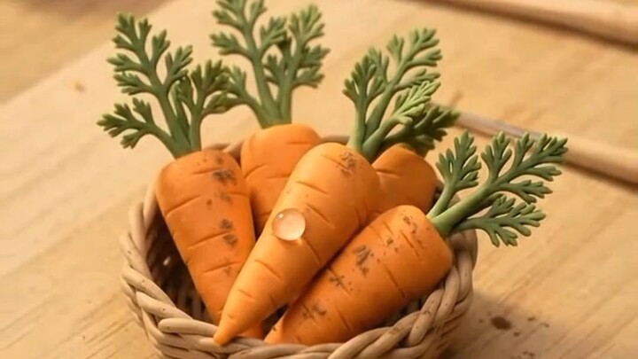 迷你黏土胡萝卜篮子 🥕🧺｜可爱黏土艺术
