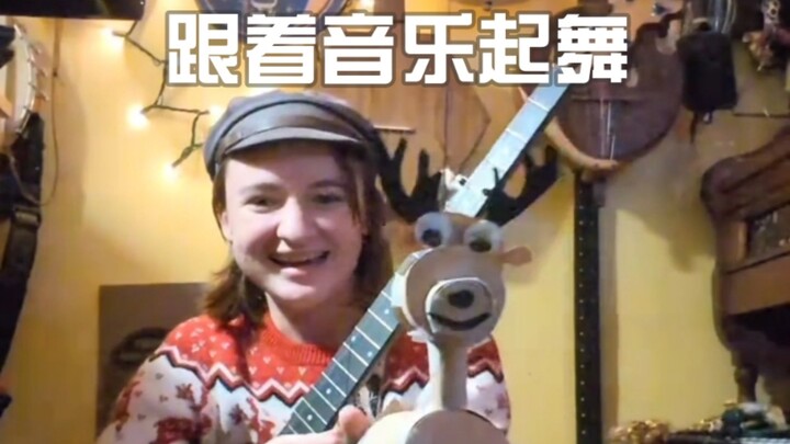 Enjoying music with a reindeer I made myself