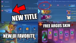 NEW TITLE " LEGENDARY TITLE", NEW UI FAVORITE HERO, FREE KLAIM ARGUS S27 SKIN | MOBILE LEGENDS