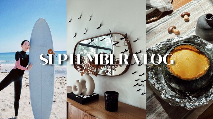 SEPT VLOG | Trying Surfing 🏄‍♀️ | Roasted Pumpkin Pudding 🎃 | A Week When My Eye Bags Fell Off | Ins