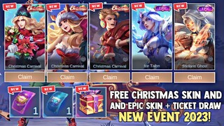 NEW EVENT 2023! FREE? CLAIM YOUR CHRISTMAS SKIN AND EPIC SKIN + TOKEN DRAWS! | MOBILE LEGENDS 2023