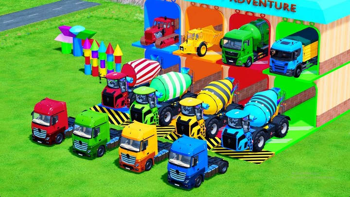 COLORFUL TRUCKS: TRANSPORTING LONG TRAILER TRUCKS AND RAINBOW MIXER TRUCK MAN SCANIA DAF MACK FS22