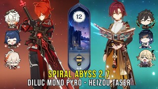 New Skin C1 Diluc Mono Pyro and C0 Heizou Taser - Genshin Impact Abyss 2.7 - Floor 12 9 Stars