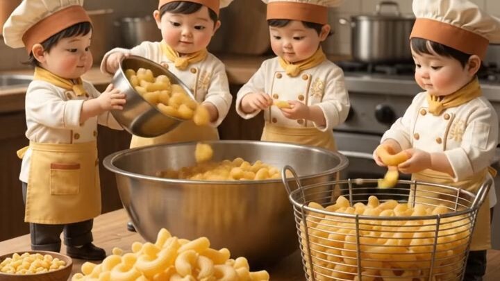 Tiny chefs making giant creamy Mac & Cheese! 🧀🍝🔥✨
