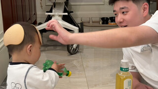 Dad is really great at taking care of kids!