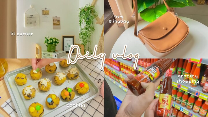 daily vlog : new slingbag, bodycare routine, grocery shopping, make cookies, etc