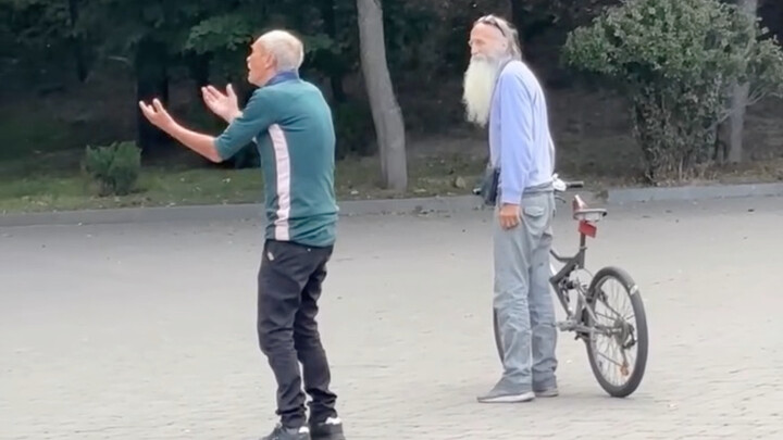 In a Russian park, a group of elderly men are fans of a foreign singer.