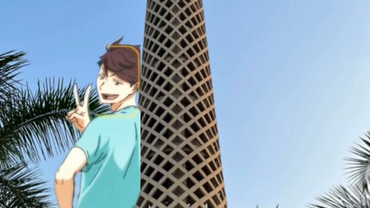 Global check-in version of the picture of Tobio unable to hold his head up in front of Oikawa-sama