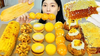 ASMR MUKBANG| 노란색 디저트 아이스크림 마카롱 젤리 먹방 & 레시피 DESSERT ICE CREAM MACARONS EATING