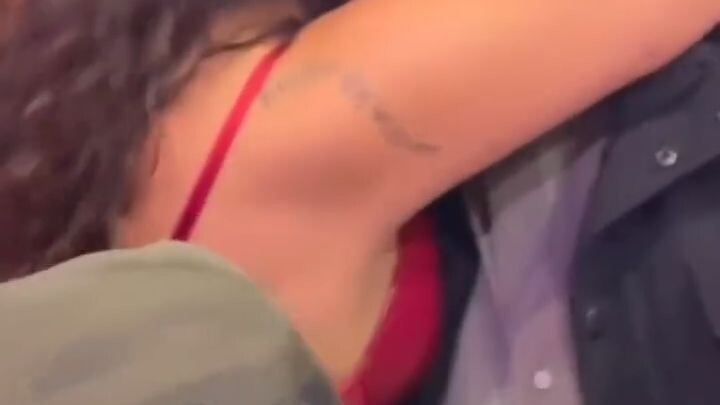 Step mom red bra strap is looking awsomee