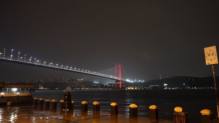 Rainy night beneath Istanbul’s Bosphorus Bridge. 🌧️🌉✨