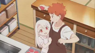 Ilya is so cute, holding Emiya Shirou and watching him make hamburger meat