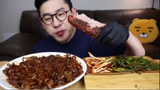 mukbang kim chi hành lá với mì ống và thịt ba chỉ nấu chín #asmr #mukbang