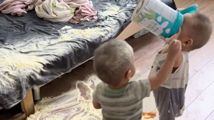 Twin babies sneak some formula and get drunk on milk—should you wash them first or spank them first?