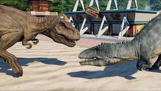 2 T-Rex & 2 Carcharodontosaurus Breakout & Fight! Jurassic World Evolution (4K 60FPS)