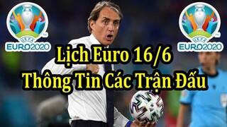 Lịch Thi Đấu VCK Euro 2020 (2021) - Ngày Thi Đấu Thứ 6 16/6 - Thông Tin Các Trận Đấu