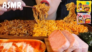 FIRE NOODLES MUKBANG ASMR + SPAM and CHEESY SPICY TTEOKBOKKI *KOREAN RICE CAKE*