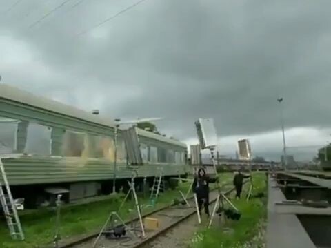 This is what the outside view looks like when filming a train car scene…