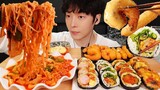Thánh ăn Hàn Quốc ASMR MUKBANG món ăn Hàn Quốc, bánh gạo mì cay (tteokbokki), phô mai que, kimbap!Ăn