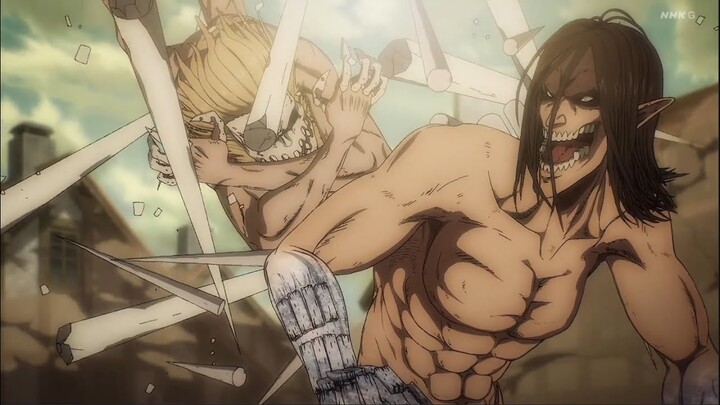 Eren Using Warhammer Titan Power Attack on Titan Season 4 Part 2 Episode 1 戦鎚の巨人パワーを使用しているエレン 進撃の巨人