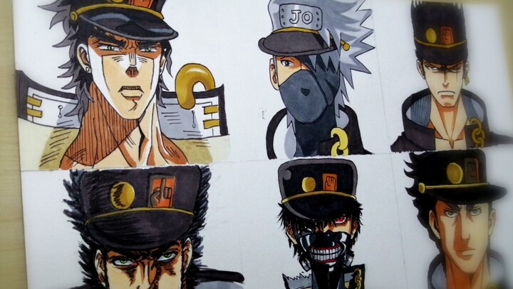 Draw Jotaro in 9 different styles