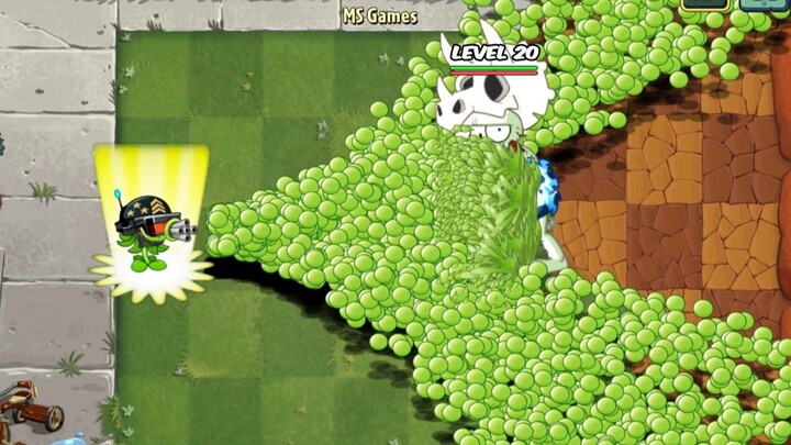 PvZ 2 Challenge — 25 level-1 plants + 5 uses of power-ups vs. a level-20 Jurassic Stonehead Zombie