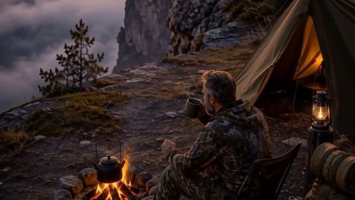 Above the clouds, even the fire feels warmer. 🌄🔥☕