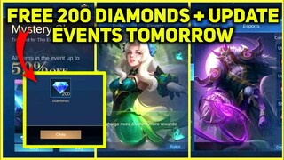 FREE 200 DIAMONDS AND UPCOMING EVENTS TOMORROW || MOBILE LEGENDS BANG BANG