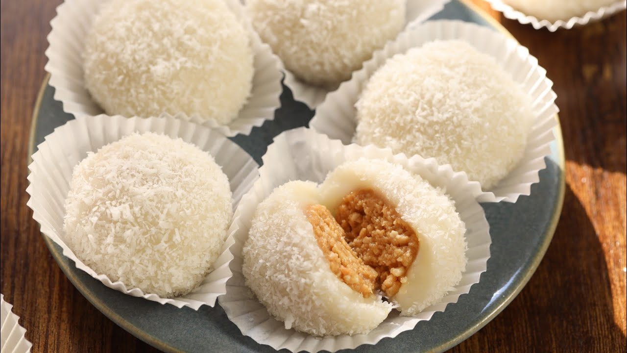 Banh Mochi Dừa Nhan đậu Phộng Coconut Mochi With Peanut Filling Bstation