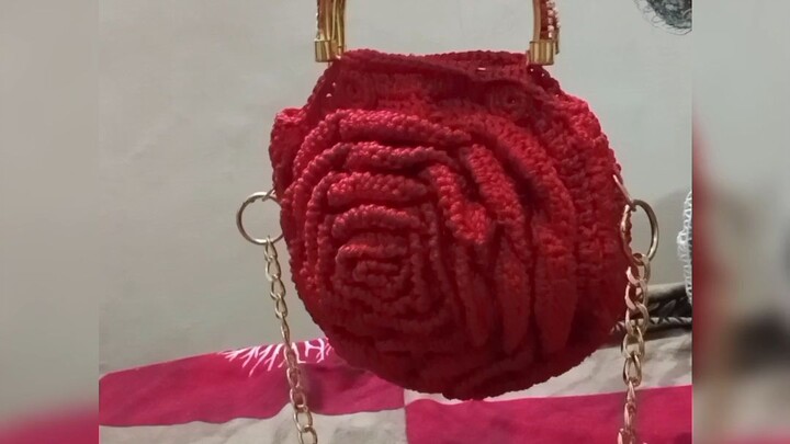 DIY Handmade Red Rose Crochet Bag 🌹 手工编织红色玫瑰花包包