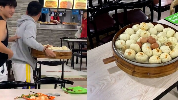 A college boy eats an astonishing amount. He eats 45 steamed buns and 6 eggs for breakfast and looks