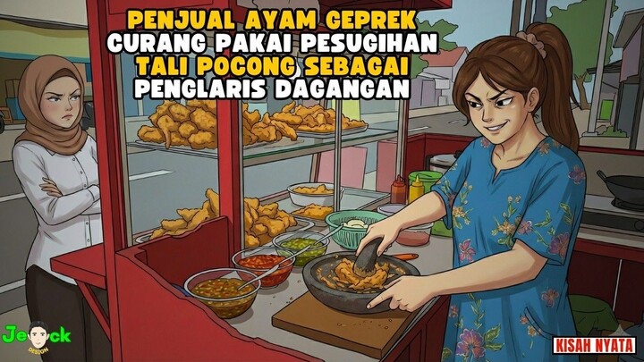 PENJUAL AYAM GEPREK CURANG PAKAI PESUGIHAN TALI POCONG SEBAGAI PENGLARIS DAGANG