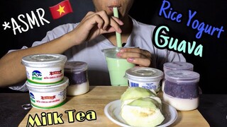 Zin ASMR | Mukbang STICKY RICE YOGURT & Milk Tea & Guava