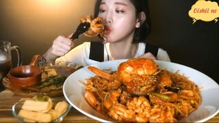 Mì cơm trộn hải sản mực, cá thiên thần và đồ ăn kèm 2 #amthuc