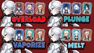 C0 Arlecchino Teams Overload, Plunge, Vaporize And Melt | Genshin Impact