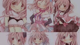 When Madoka puts on various magical girls' battle uniforms