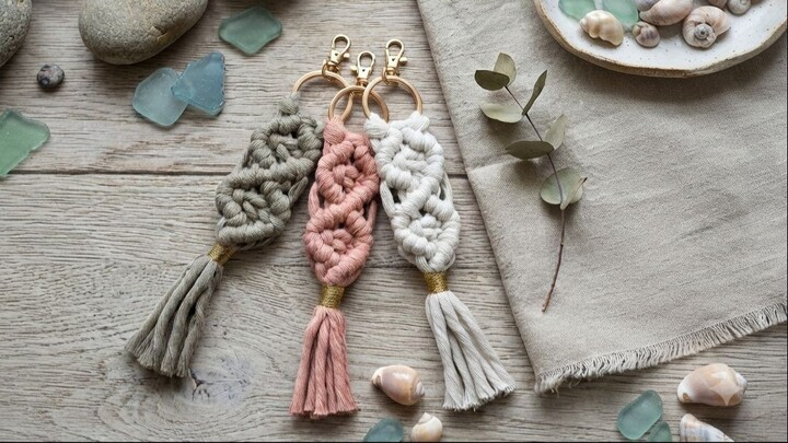 菱形編織鑰匙圈   /Llavero en forma de diamante de Macrame