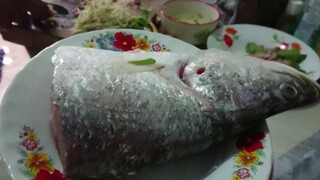 Steamed Fish with herb and soy bean dip Sauce Recipe วิธีทำหัวปลากระพงนึ่งน้ำจิ้มเต้าเจี้ยวสูตรเด็ด