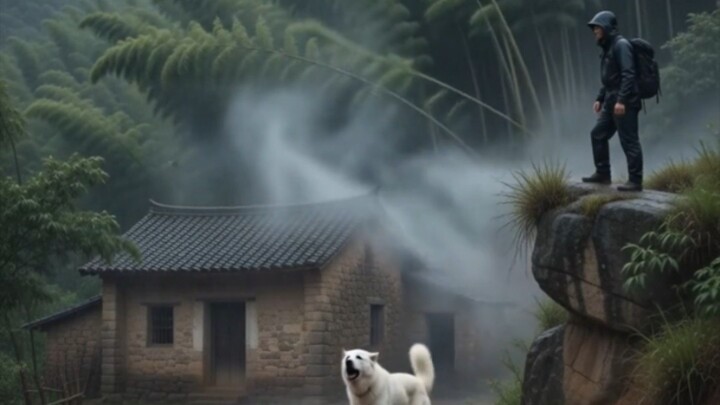 pendaki gunung bersama anjing putihnya