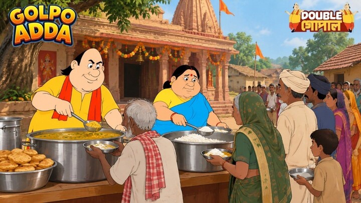 গোপাল ও তাঁর স্ত্রী মন্দিরের গণভোজের আসরে দরিদ্রদের খাবার পরিবেশন করলেন। Gopal Bhar | Bangla Golpo