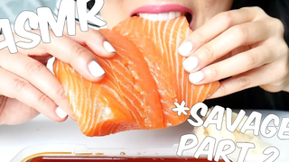 ASMR SUSHI Grade Salmon SASHIMI *ตอนที่ 2 ( EXTREME SAVAGE EATING SOUNDS) ไม่มีการพูดคุย SAS-ASMR